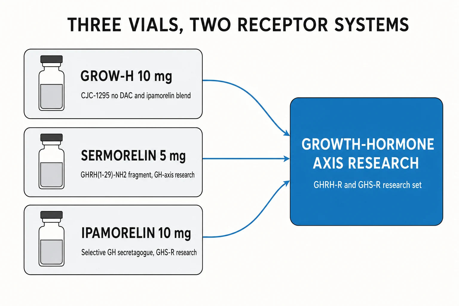 Surge Bundle three-vial growth-hormone axis research diagram