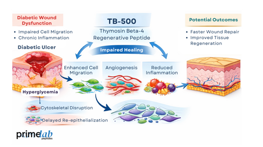 Diagram illustrating TB-500-related cellular migration mechanisms in experimental diabetic wound healing models
