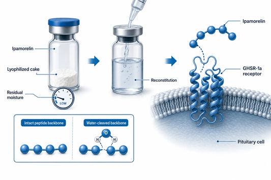 How Does Ipamorelin’s Lyophilized Structure Influence Its Stability An — diagram: Ipamorelin, Lyophilized cake, Residual mois